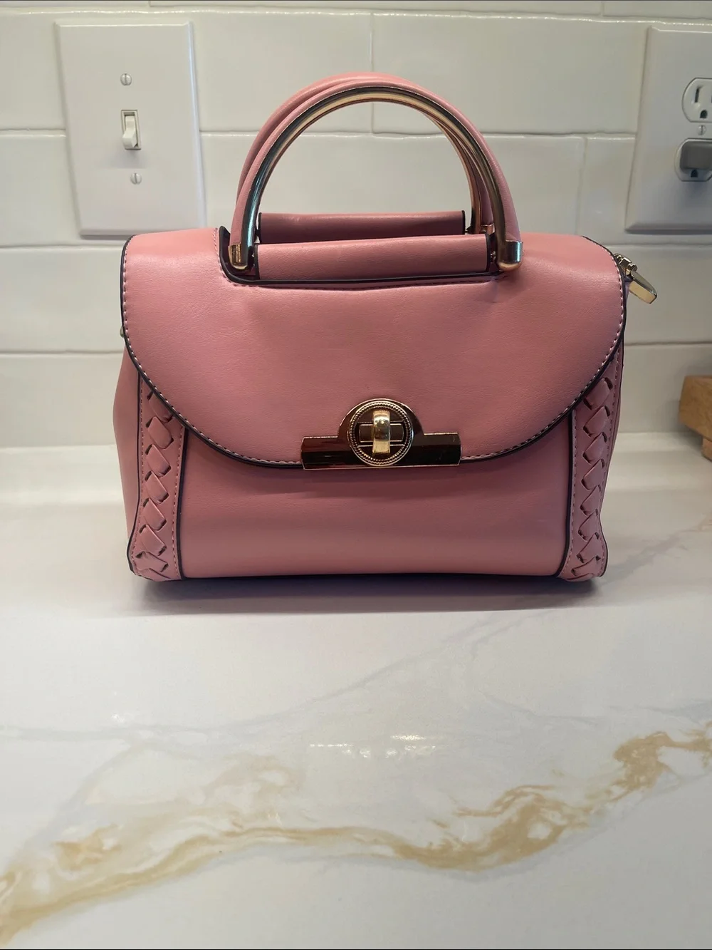 SHEIN Pink Top-Handle Satchel with Gold Turn-Lock